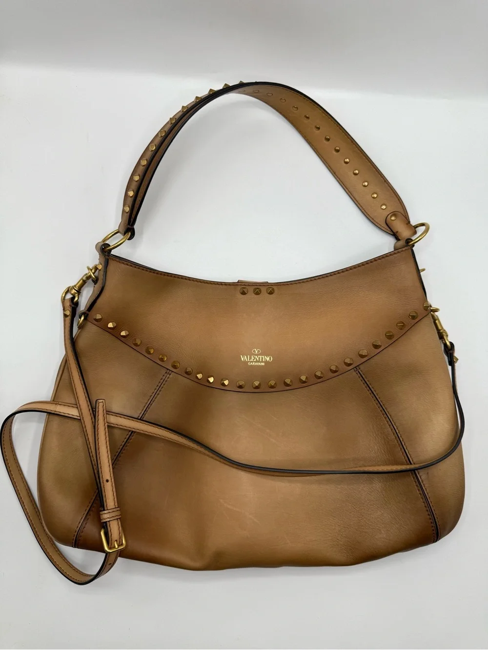 Valentino Garavani - Twinkle Studs Cognac Leather Medium Hobo Bag